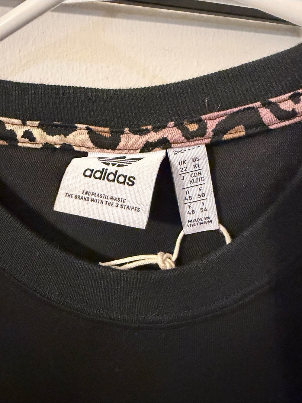 Adidas- size XL- black slightly cropped tee w/ leopard print. NWT - Picture 3 of 5